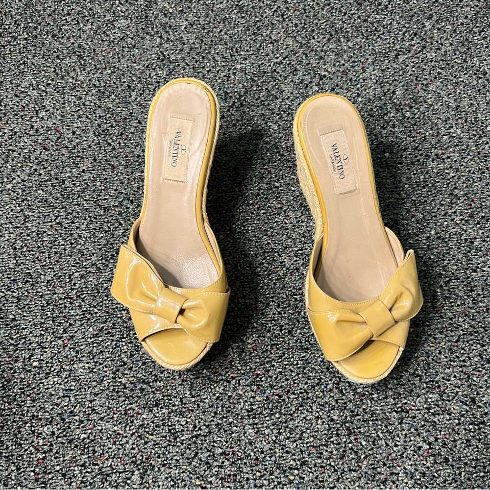 VALENTINO Mustard Yellow Bow Espadrilles Wedge Sandal Platform Shoe US 6.5 EU 37 - Picture 5 of 16